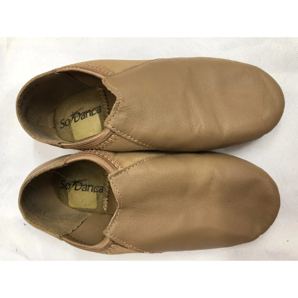 Pre-Owned Dance Jazz Shoes So Danca 13.5M Child JZ43 Tan Pull On Leather Split